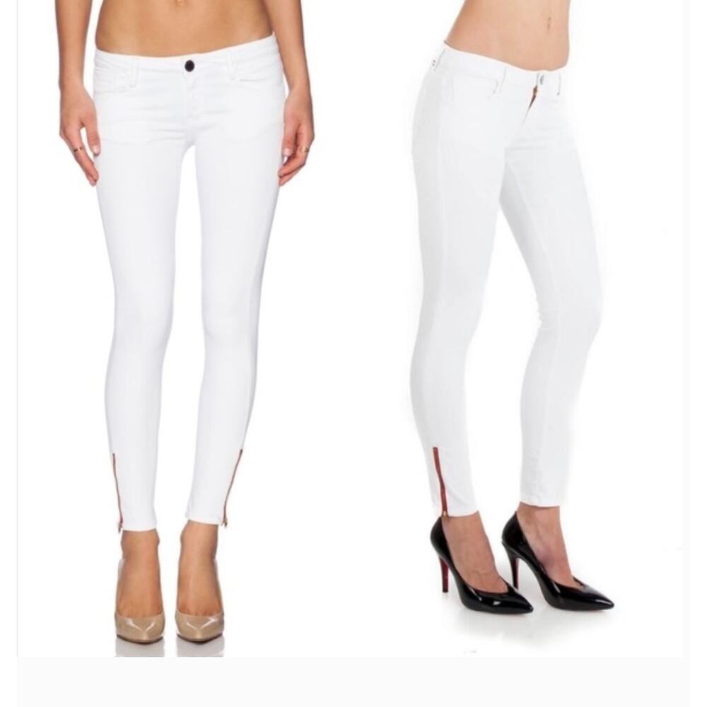 Etienne Marcel Womens 8 White Skinny Jeans Red Zipper Stretch Designer Pants